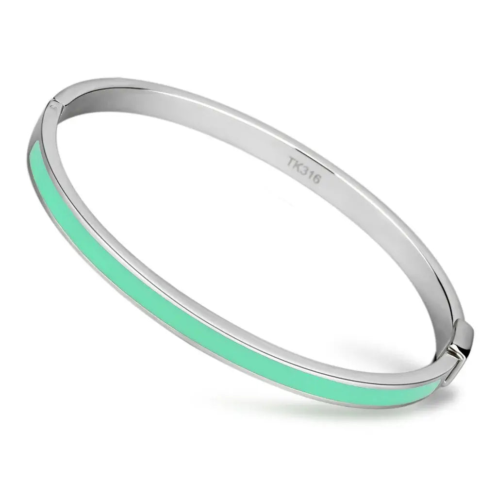 TK743 - High polished (no plating) Stainless Steel Bangle with Epoxy in Turquoise - Alamode - Flyclothing LLC
