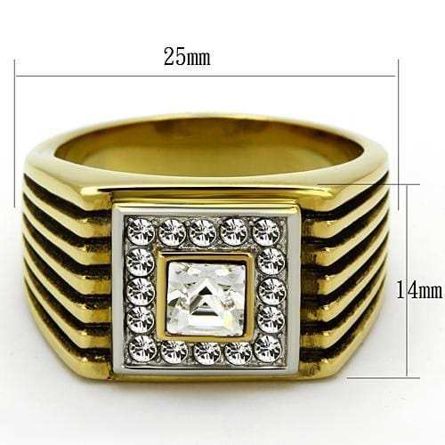 TK750 - Two-Tone IP Gold (Ion Plating) Stainless Steel Ring with Top Grade Crystal in Clear - Alamode - Flyclothing LLC