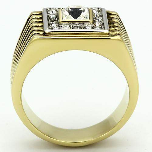 TK750 - Two-Tone IP Gold (Ion Plating) Stainless Steel Ring with Top Grade Crystal in Clear - Alamode - Flyclothing LLC