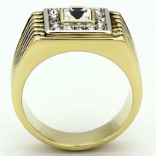 TK750 - Two-Tone IP Gold (Ion Plating) Stainless Steel Ring with Top Grade Crystal in Clear - Alamode - Flyclothing LLC