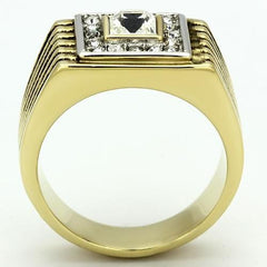 TK750 - Two-Tone IP Gold (Ion Plating) Stainless Steel Ring with Top Grade Crystal  in Clear