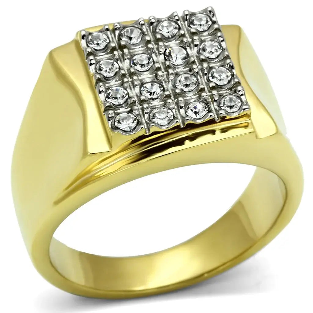 TK751 - Two-Tone IP Gold (Ion Plating) Stainless Steel Ring with Top Grade Crystal in Clear - Alamode - Flyclothing LLC