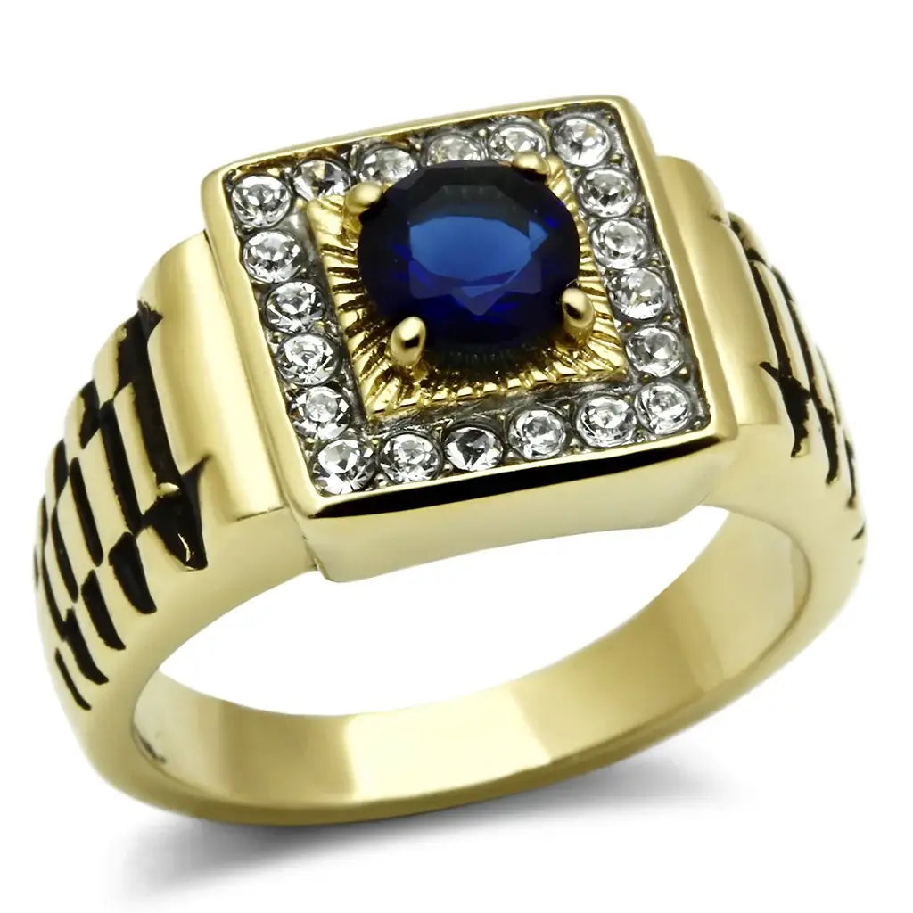 TK754 - Two-Tone IP Gold (Ion Plating) Stainless Steel Ring with Synthetic Synthetic Glass in Montana - Alamode - Flyclothing LLC