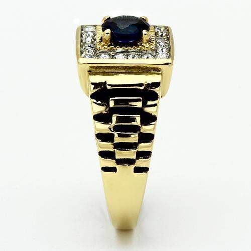 TK754 - Two-Tone IP Gold (Ion Plating) Stainless Steel Ring with Synthetic Synthetic Glass in Montana - Alamode - Flyclothing LLC