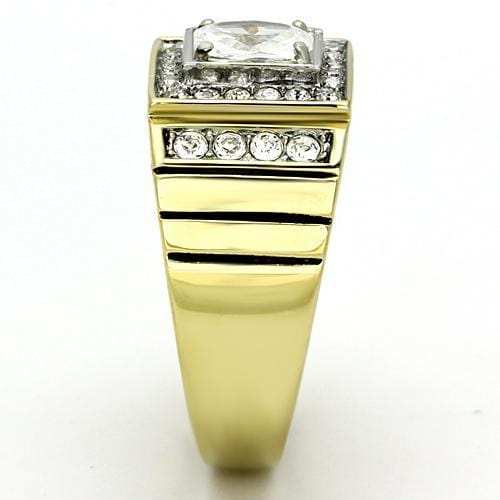 TK755 - Two-Tone IP Gold (Ion Plating) Stainless Steel Ring with AAA Grade CZ in Clear - Alamode - Flyclothing LLC