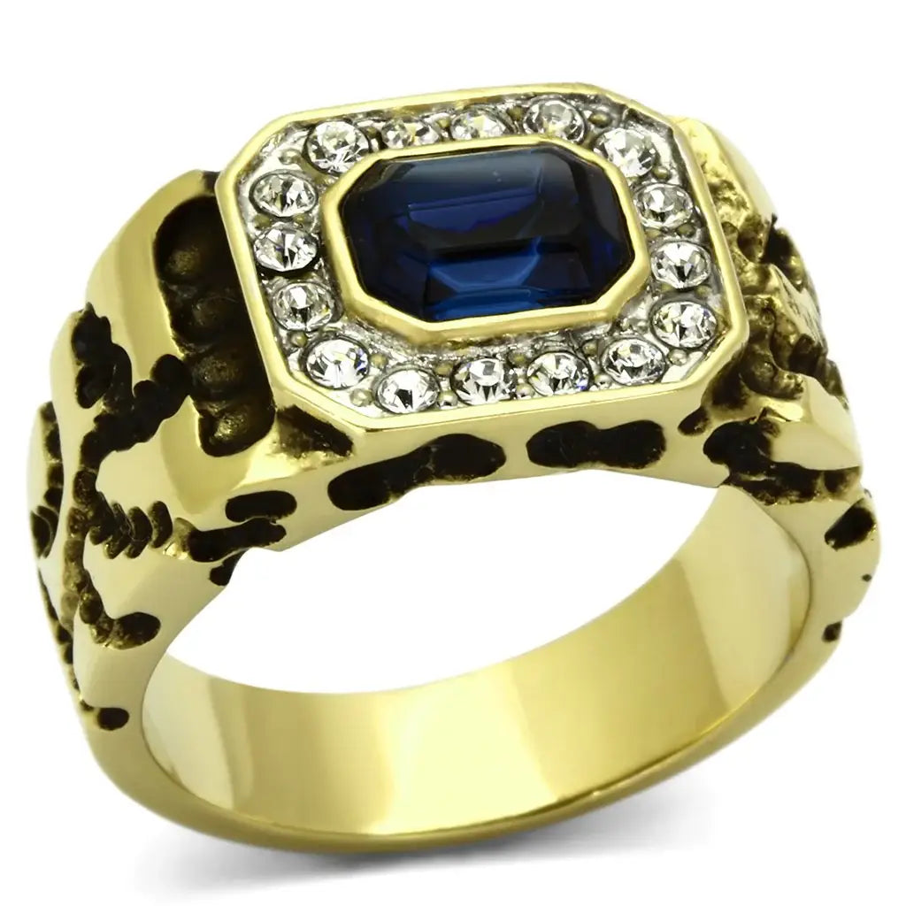 TK756 - Two-Tone IP Gold (Ion Plating) Stainless Steel Ring with Top Grade Crystal in Montana - Alamode - Flyclothing LLC