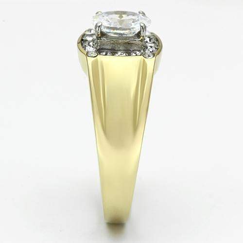 TK758 - Two-Tone IP Gold (Ion Plating) Stainless Steel Ring with AAA Grade CZ in Clear - Alamode - Flyclothing LLC