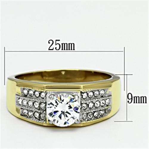 TK759 - Two-Tone IP Gold (Ion Plating) Stainless Steel Ring with AAA Grade CZ in Clear - Alamode - Flyclothing LLC