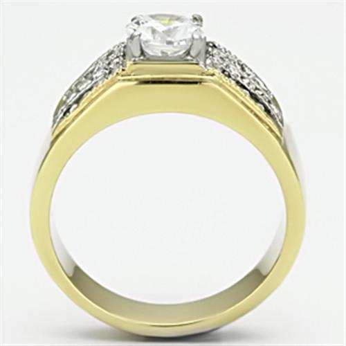 TK759 - Two-Tone IP Gold (Ion Plating) Stainless Steel Ring with AAA Grade CZ in Clear - Alamode - Flyclothing LLC