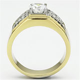 TK759 - Two-Tone IP Gold (Ion Plating) Stainless Steel Ring with AAA Grade CZ  in Clear - Alamode