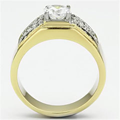 TK759 - Two-Tone IP Gold (Ion Plating) Stainless Steel Ring with AAA Grade CZ  in Clear