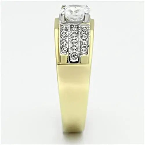 TK759 - Two-Tone IP Gold (Ion Plating) Stainless Steel Ring with AAA Grade CZ in Clear - Alamode - Flyclothing LLC