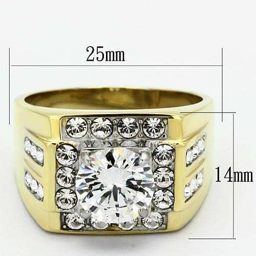 TK760 - Two-Tone IP Gold (Ion Plating) Stainless Steel Ring with AAA Grade CZ in Clear - Alamode - Flyclothing LLC