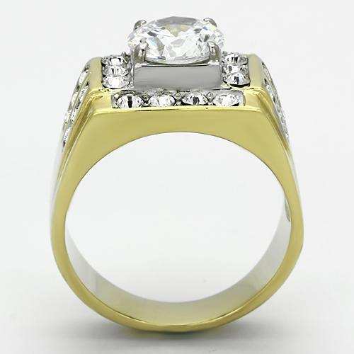 TK760 - Two-Tone IP Gold (Ion Plating) Stainless Steel Ring with AAA Grade CZ in Clear - Alamode - Flyclothing LLC