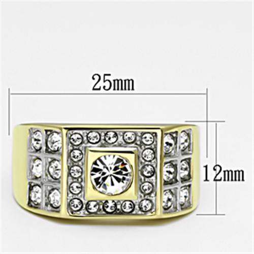 TK762 - Two-Tone IP Gold (Ion Plating) Stainless Steel Ring with Top Grade Crystal in Clear - Alamode - Flyclothing LLC