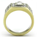TK762 - Two-Tone IP Gold (Ion Plating) Stainless Steel Ring with Top Grade Crystal in Clear - Alamode - Flyclothing LLC