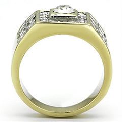 TK762 - Two-Tone IP Gold (Ion Plating) Stainless Steel Ring with Top Grade Crystal  in Clear