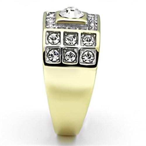 TK762 - Two-Tone IP Gold (Ion Plating) Stainless Steel Ring with Top Grade Crystal in Clear - Alamode - Flyclothing LLC