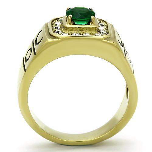TK764 - IP Gold(Ion Plating) Stainless Steel Ring with Synthetic Synthetic Glass in Emerald - Alamode - Flyclothing LLC