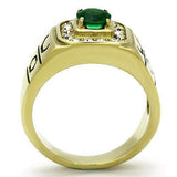 TK764 - IP Gold(Ion Plating) Stainless Steel Ring with Synthetic Synthetic Glass in Emerald - Alamode - Flyclothing LLC