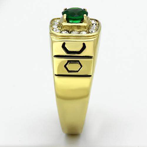 TK764 - IP Gold(Ion Plating) Stainless Steel Ring with Synthetic Synthetic Glass in Emerald - Alamode - Flyclothing LLC