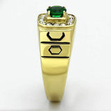 TK764 - IP Gold(Ion Plating) Stainless Steel Ring with Synthetic Synthetic Glass in Emerald - Alamode - Flyclothing LLC