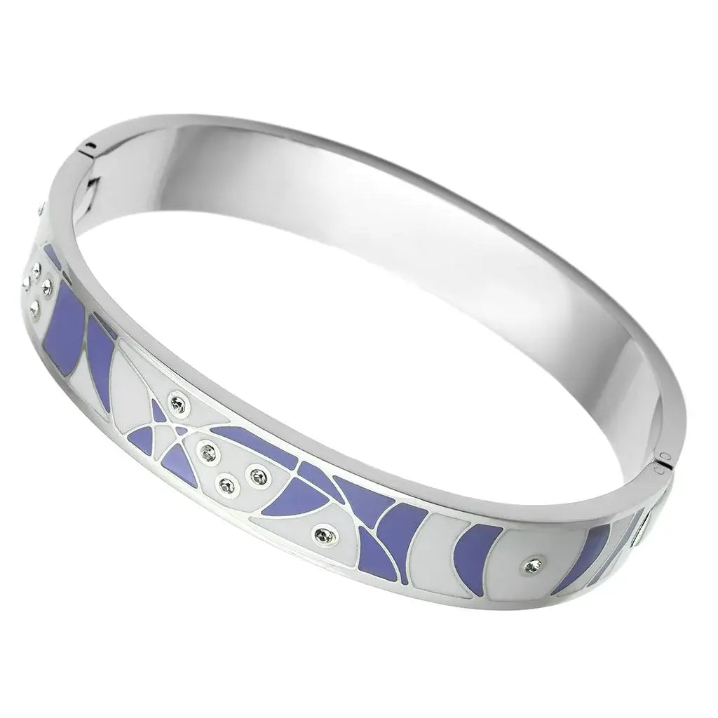 TK781 - High polished (no plating) Stainless Steel Bangle with Top Grade Crystal in Clear - Alamode - Flyclothing LLC