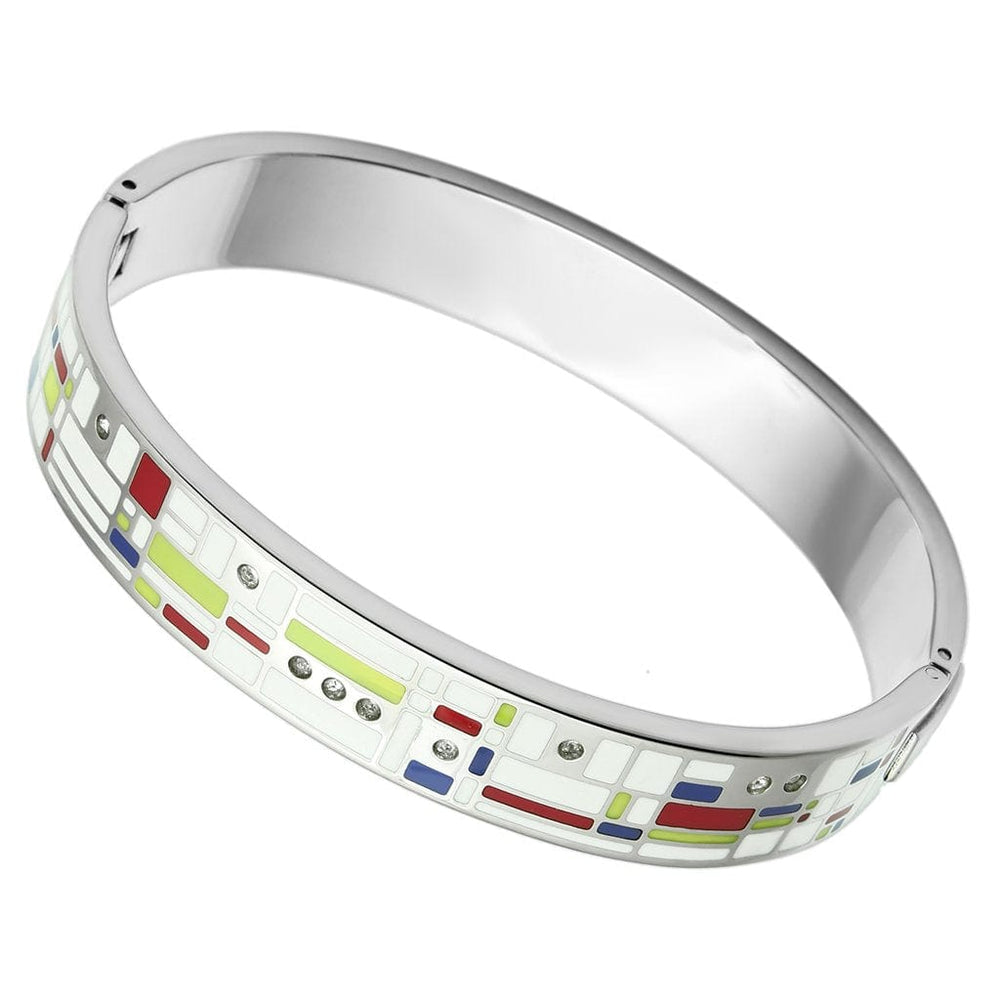 TK782 - High polished (no plating) Stainless Steel Bangle with Top Grade Crystal  in Clear - Alamode