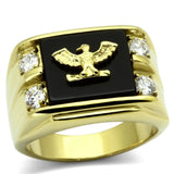 TK793 - IP Gold(Ion Plating) Stainless Steel Ring with Semi-Precious Agate in Jet - Alamode