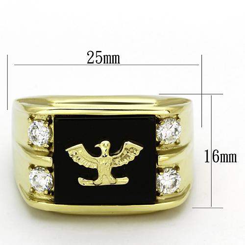 TK793 - IP Gold(Ion Plating) Stainless Steel Ring with Semi-Precious Agate in Jet - Alamode - Flyclothing LLC