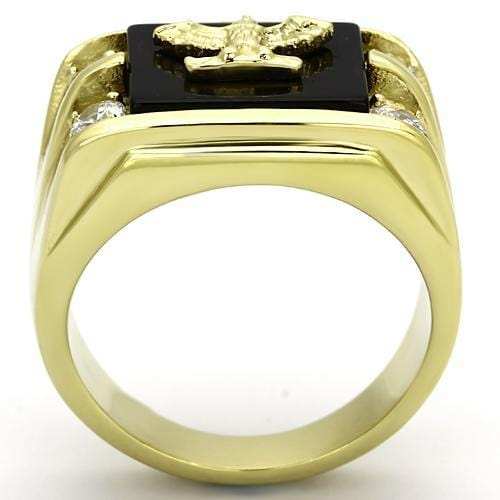 TK793 - IP Gold(Ion Plating) Stainless Steel Ring with Semi-Precious Agate in Jet - Alamode - Flyclothing LLC