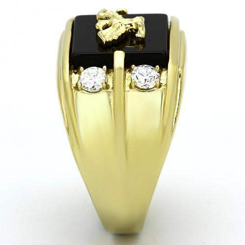 TK793 - IP Gold(Ion Plating) Stainless Steel Ring with Semi-Precious Agate in Jet - Alamode - Flyclothing LLC