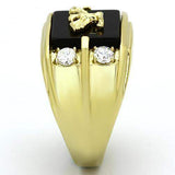 TK793 - IP Gold(Ion Plating) Stainless Steel Ring with Semi-Precious Agate in Jet - Alamode - Flyclothing LLC