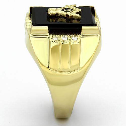 TK795 - IP Gold(Ion Plating) Stainless Steel Ring with Semi-Precious Agate in Jet - Alamode - Flyclothing LLC