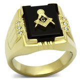 TK795 - IP Gold(Ion Plating) Stainless Steel Ring with Semi-Precious Agate in Jet - Alamode - Flyclothing LLC