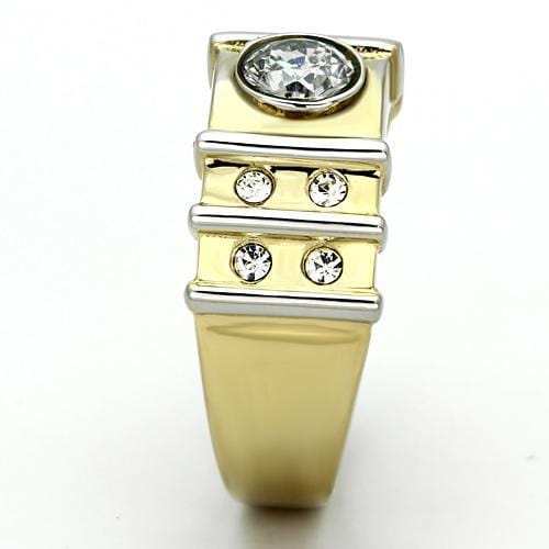 TK797 - Two-Tone IP Gold (Ion Plating) Stainless Steel Ring with AAA Grade CZ in Clear - Alamode - Flyclothing LLC