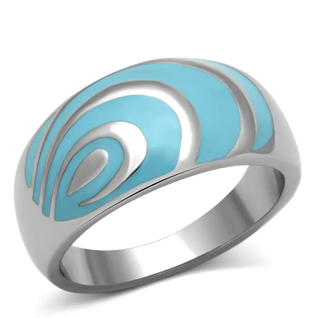 High polished (no plating) Stainless Steel Ring with Epoxy in Sea Blue - Alamode - Flyclothing LLC