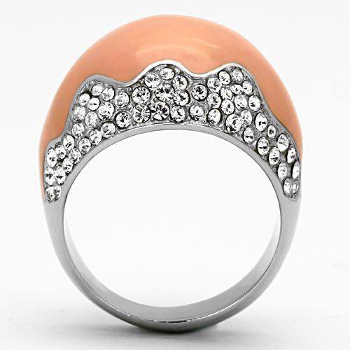 TK805 - High polished (no plating) Stainless Steel Ring with Top Grade Crystal in Clear - Alamode - Flyclothing LLC