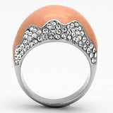 TK805 - High polished (no plating) Stainless Steel Ring with Top Grade Crystal  in Clear - Alamode