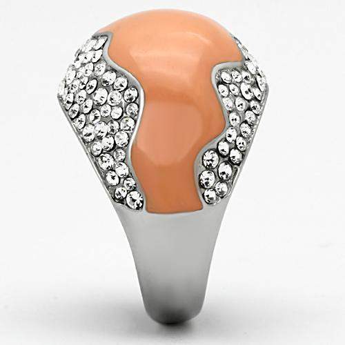 TK805 - High polished (no plating) Stainless Steel Ring with Top Grade Crystal in Clear - Alamode - Flyclothing LLC
