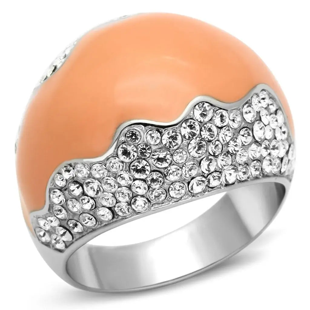 TK805 - High polished (no plating) Stainless Steel Ring with Top Grade Crystal in Clear - Alamode - Flyclothing LLC