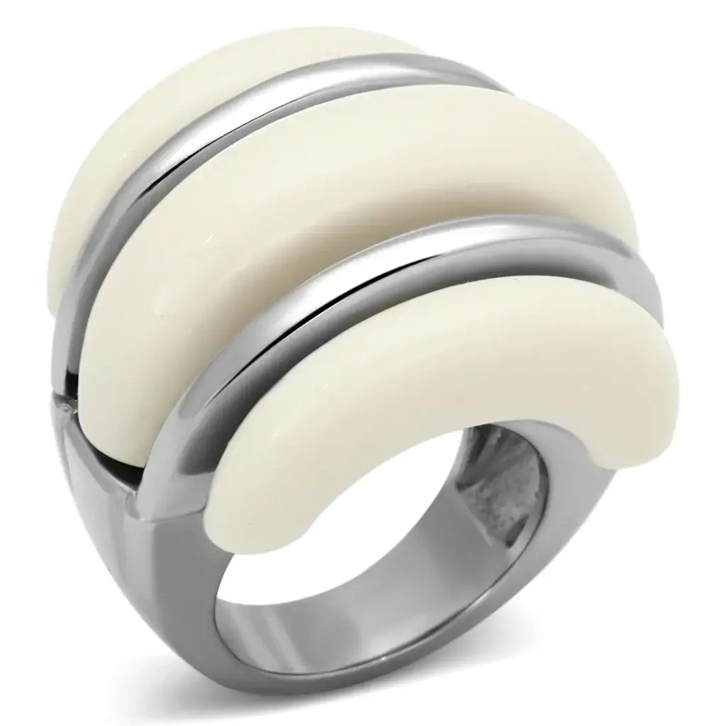 TK807 - High polished (no plating) Stainless Steel Ring with Synthetic Synthetic Stone in Citrine Yellow - Alamode - Flyclothing LLC