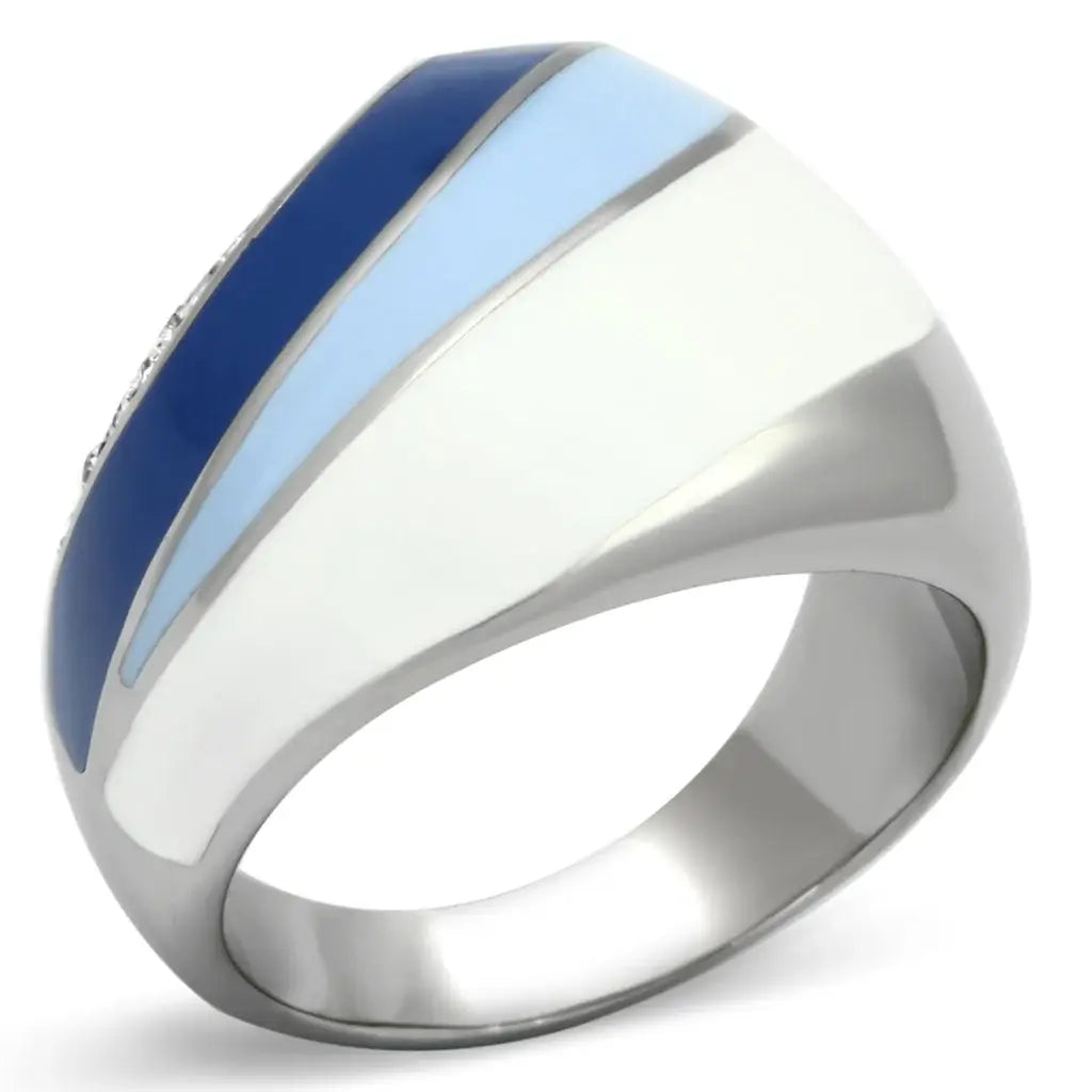TK809 - High polished (no plating) Stainless Steel Ring with Top Grade Crystal in Clear - Alamode - Flyclothing LLC