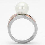 TK810 - High polished (no plating) Stainless Steel Ring with Synthetic Pearl in White - Alamode