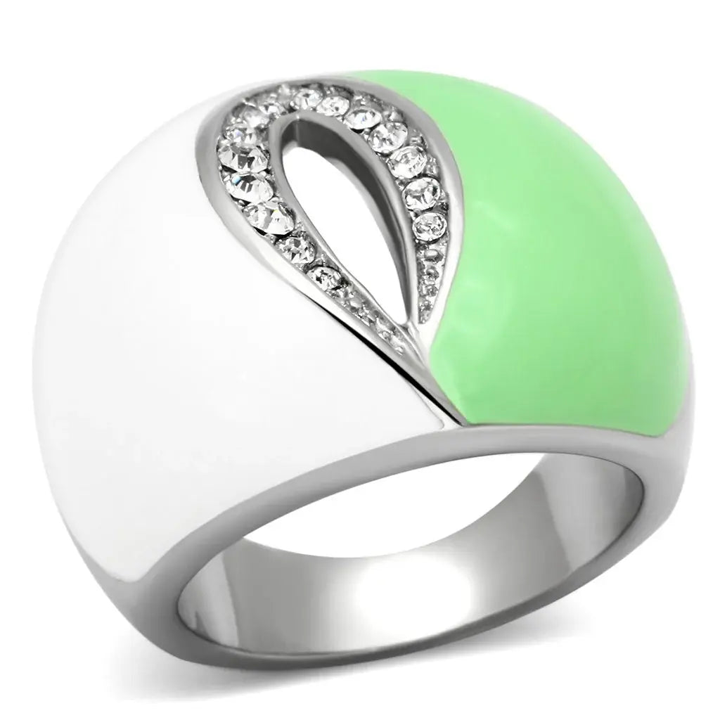 TK811 - High polished (no plating) Stainless Steel Ring with Top Grade Crystal in Clear - Alamode - Flyclothing LLC