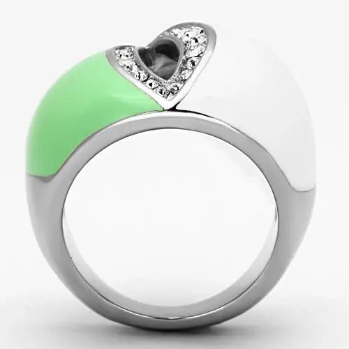 TK811 - High polished (no plating) Stainless Steel Ring with Top Grade Crystal in Clear - Alamode - Flyclothing LLC