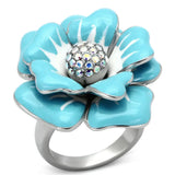 TK817 - High polished (no plating) Stainless Steel Ring with Top Grade Crystal in Aurora Borealis (Rainbow Effect) - Alamode - Flyclothing LLC