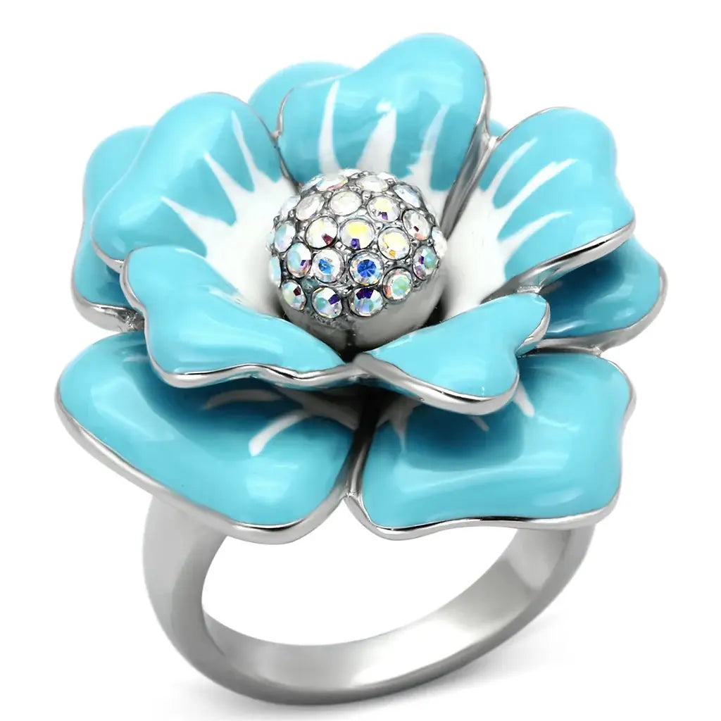 TK817 - High polished (no plating) Stainless Steel Ring with Top Grade Crystal in Aurora Borealis (Rainbow Effect) - Alamode - Flyclothing LLC