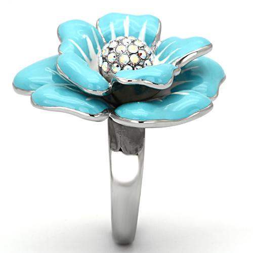 TK817 - High polished (no plating) Stainless Steel Ring with Top Grade Crystal in Aurora Borealis (Rainbow Effect) - Alamode - Flyclothing LLC