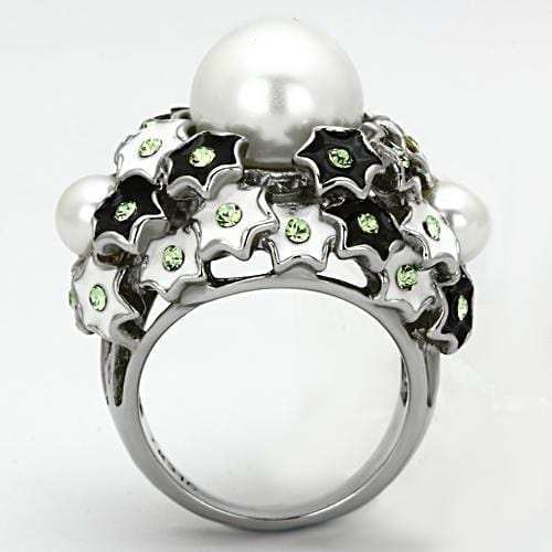 TK818 - High polished (no plating) Stainless Steel Ring with Synthetic Pearl in White - Alamode - Flyclothing LLC